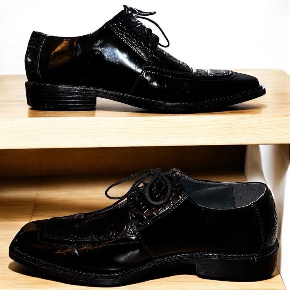 Bolano Men's Black Alligator Print Oxford Dress Shoes Size 8.5